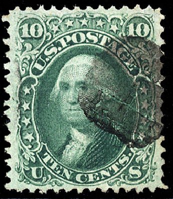 US Stamps Prices Scott # 89: 1868 10c Washington Grill. Cherrystone Auctions, Sep 2012, Sale 201209, Lot 49