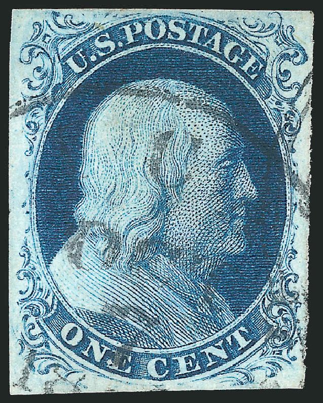 US Stamp Values Scott Cat. # 8A - 1851 1c Franklin. Robert Siegel Auction Galleries, Nov 2014, Sale 1084, Lot 3047