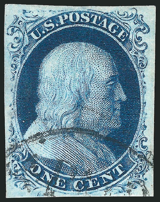 US Stamps Values Scott 8A: 1c 1851 Franklin. Robert Siegel Auction Galleries, Dec 2010, Sale 998, Lot 447