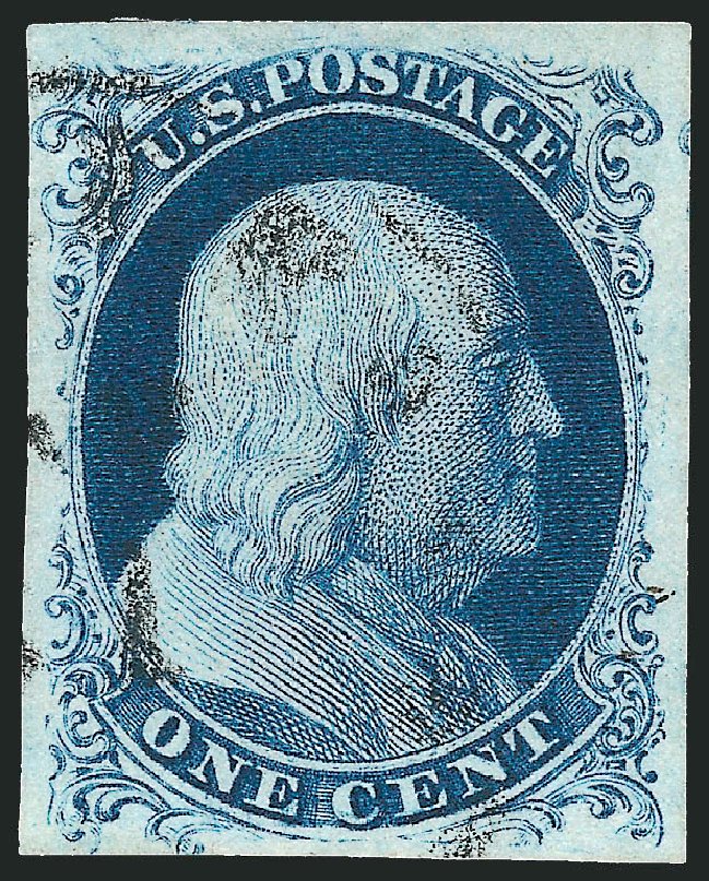 Values of US Stamp Scott Catalogue 8A - 1851 1c Franklin. Robert Siegel Auction Galleries, Dec 2010, Sale 998, Lot 448