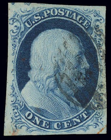 US Stamps Prices Scott 8A: 1c 1851 Franklin. Daniel Kelleher Auctions, Feb 2013, Sale 634, Lot 9