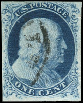 Costs of US Stamps Scott # 8A: 1c 1851 Franklin. Regency-Superior, Jan 2015, Sale 109, Lot 560