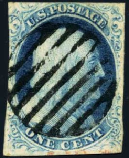 Values of US Stamp Scott Cat. # 8A: 1c 1851 Franklin. Harmer-Schau Auction Galleries, May 2013, Sale 97, Lot 321