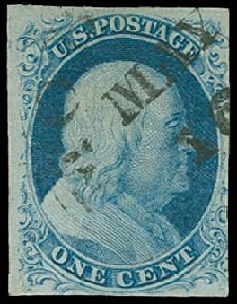 US Stamp Price Scott #8A - 1851 1c Franklin. H.R. Harmer, Oct 2014, Sale 3006, Lot 1021