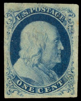 Prices of US Stamps Scott Cat. 8A: 1851 1c Franklin. Daniel Kelleher Auctions, Oct 2014, Sale 660, Lot 2031