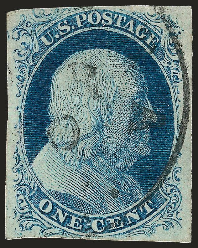 US Stamps Values Scott Cat. #8A: 1c 1851 Franklin. Robert Siegel Auction Galleries, Dec 2008, Sale 967, Lot 4091