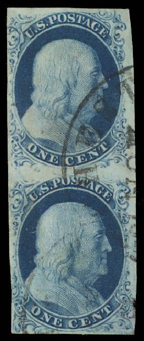 US Stamps Prices Scott Cat. 8A - 1c 1851 Franklin. Daniel Kelleher Auctions, Apr 2013, Sale 636, Lot 64