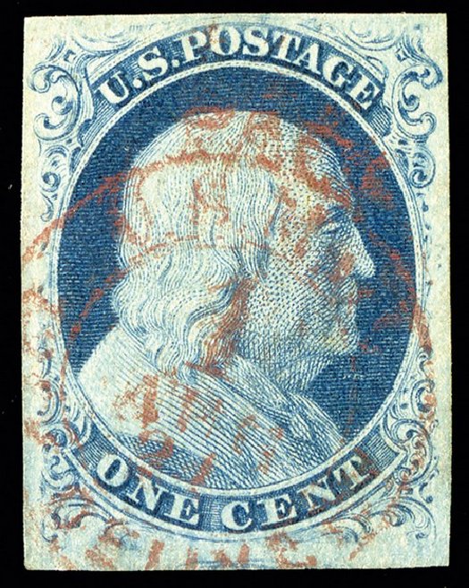 Values of US Stamps Scott Catalogue 8A - 1c 1851 Franklin. Spink Shreves Galleries, May 2014, Sale 148, Lot 24