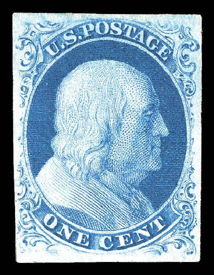 US Stamps Values Scott 8A: 1c 1851 Franklin. Matthew Bennett International, Sep 2012, Sale 345, Lot 15