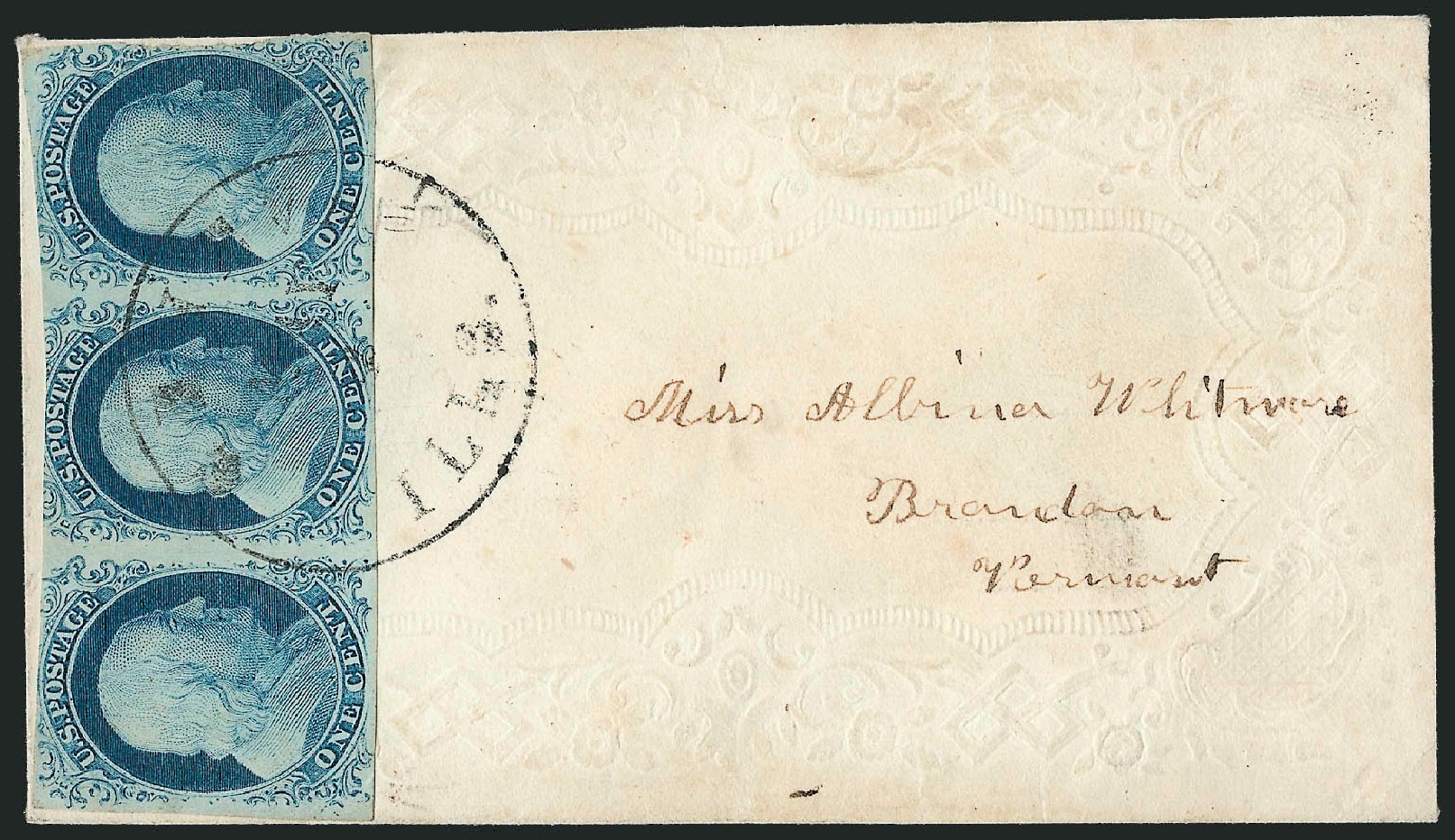 Value of US Stamp Scott Catalogue 8A: 1c 1851 Franklin. Robert Siegel Auction Galleries, Sep 2010, Sale 994, Lot 645