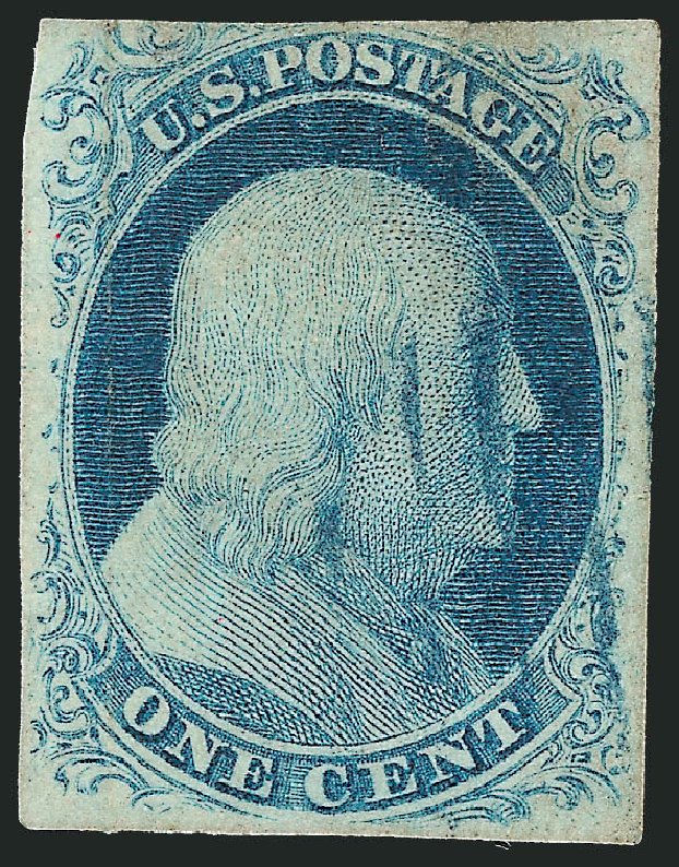 US Stamp Values Scott Catalog #8A: 1c 1851 Franklin. Robert Siegel Auction Galleries, Sep 2010, Sale 994, Lot 735