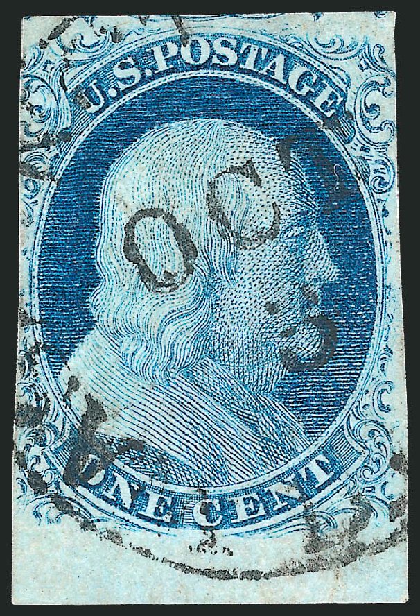 US Stamp Price Scott Catalogue # 8A: 1851 1c Franklin. Robert Siegel Auction Galleries, Sep 2010, Sale 994, Lot 732