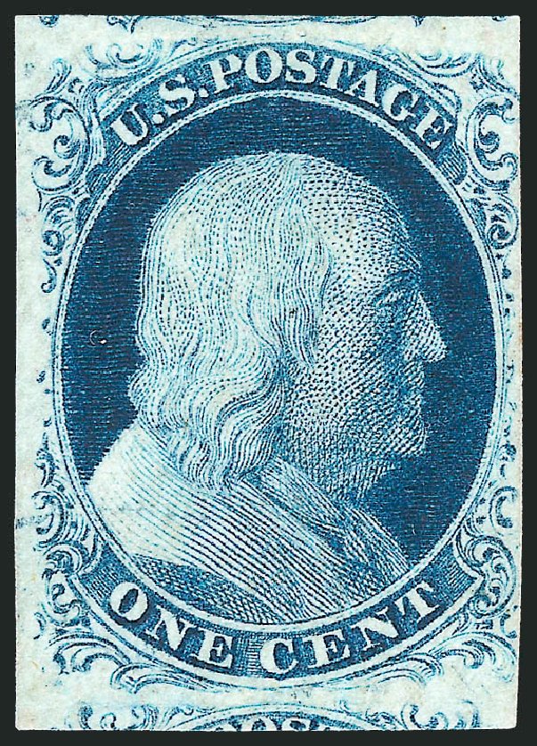 US Stamps Value Scott Catalogue # 8A - 1c 1851 Franklin. Robert Siegel Auction Galleries, Sep 2010, Sale 994, Lot 736