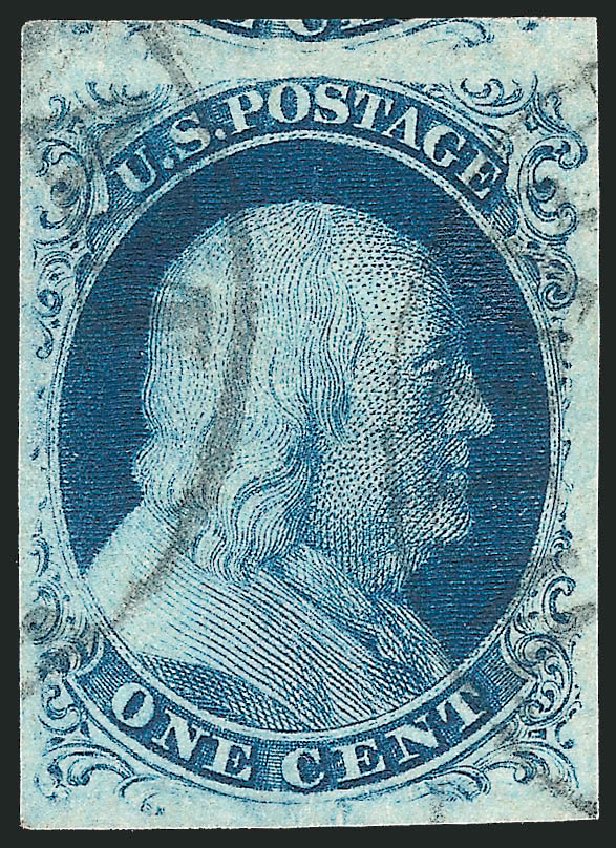 US Stamp Value Scott Catalog 8A: 1851 1c Franklin. Robert Siegel Auction Galleries, Dec 2010, Sale 998, Lot 446