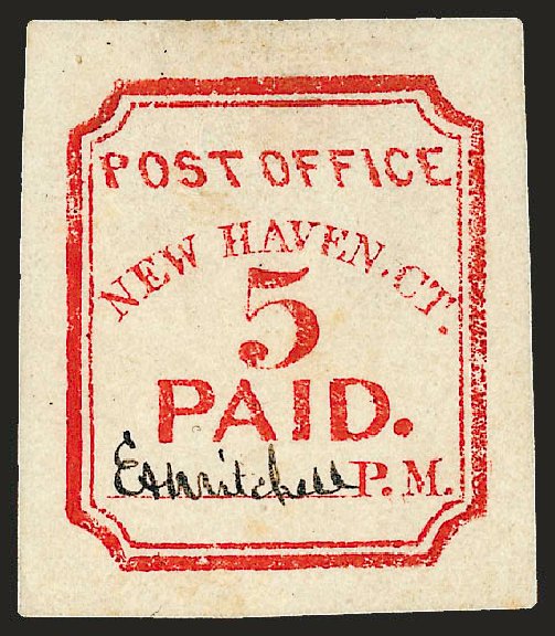 Costs of US Stamp Scott 8XU1: 5c 1845 New Haven Postmasters Provisional. Robert Siegel Auction Galleries, Dec 2008, Sale 964, Lot 17