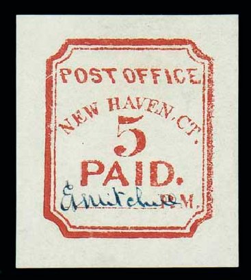 Costs of US Stamps Scott Cat. #8XU1: 1845 5c New Haven Postmasters Provisional. Matthew Bennett International, Jun 2007, Sale 319, Lot 1008