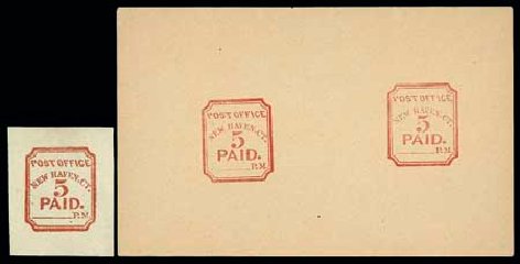 Value of US Stamp Scott # 8XU1: 1845 5c New Haven Postmasters Provisional. Matthew Bennett International, Jun 2007, Sale 319, Lot 1009