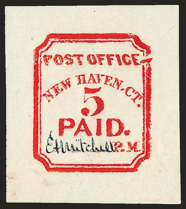 Price of US Stamps Scott Catalogue # 8XU1 - 1845 5c New Haven Postmasters Provisional. Robert Siegel Auction Galleries, Dec 2008, Sale 964, Lot 19
