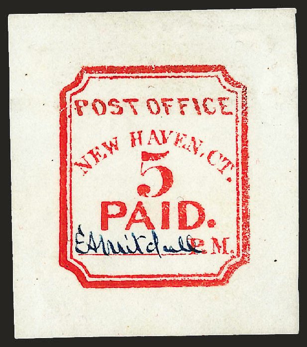 Cost of US Stamps Scott Cat. 8XU1 - 1845 5c New Haven Postmasters Provisional. Robert Siegel Auction Galleries, Dec 2008, Sale 964, Lot 14