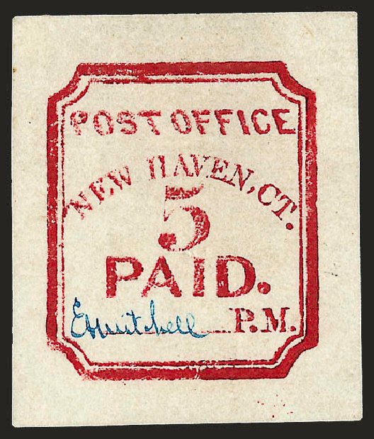 US Stamp Prices Scott Cat. 8XU1: 1845 5c New Haven Postmasters Provisional. Robert Siegel Auction Galleries, Dec 2008, Sale 964, Lot 34