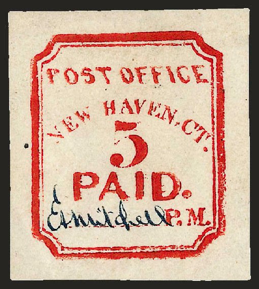 Values of US Stamps Scott Catalogue #8XU1 - 1845 5c New Haven Postmasters Provisional. Robert Siegel Auction Galleries, Dec 2008, Sale 964, Lot 15