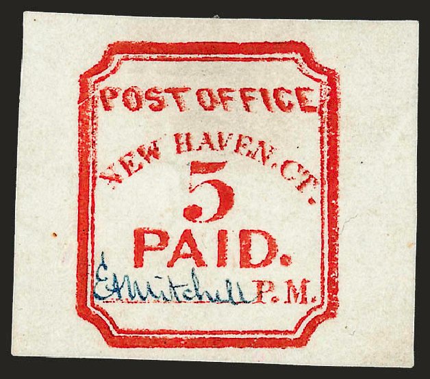 US Stamps Prices Scott 8XU1: 5c 1845 New Haven Postmasters Provisional. Robert Siegel Auction Galleries, Dec 2008, Sale 964, Lot 25