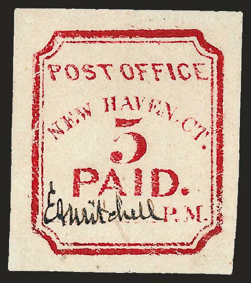 Price of US Stamp Scott #8XU1 - 5c 1845 New Haven Postmasters Provisional. Robert Siegel Auction Galleries, Dec 2008, Sale 964, Lot 35
