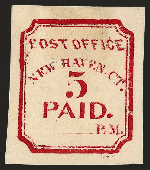 Cost of US Stamp Scott Catalogue # 8XU1: 1845 5c New Haven Postmasters Provisional. Robert Siegel Auction Galleries, Dec 2008, Sale 964, Lot 45