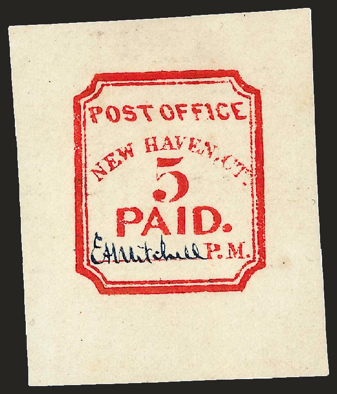US Stamps Values Scott #8XU1 - 5c 1845 New Haven Postmasters Provisional. Robert Siegel Auction Galleries, Dec 2008, Sale 964, Lot 23