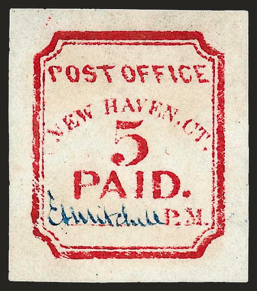 Price of US Stamp Scott #8XU1: 5c 1845 New Haven Postmasters Provisional. Robert Siegel Auction Galleries, Dec 2008, Sale 964, Lot 33