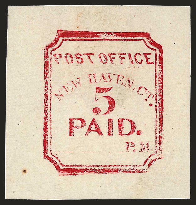 US Stamp Prices Scott Cat. # 8XU1 - 5c 1845 New Haven Postmasters Provisional. Robert Siegel Auction Galleries, Dec 2008, Sale 964, Lot 43