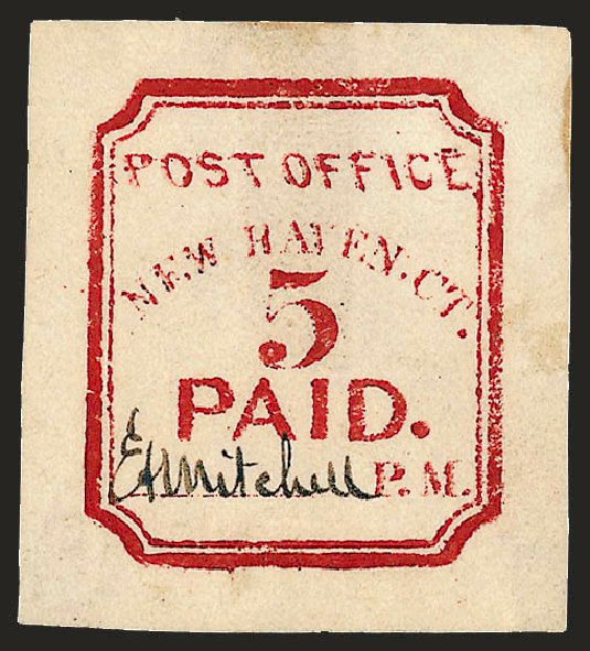Prices of US Stamp Scott # 8XU1: 1845 5c New Haven Postmasters Provisional. Robert Siegel Auction Galleries, Dec 2008, Sale 964, Lot 36