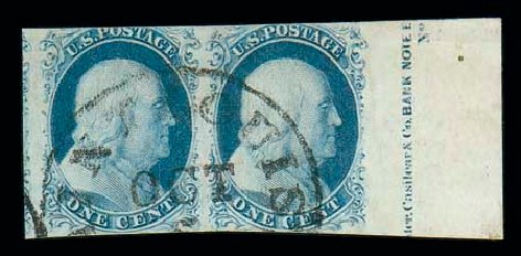US Stamp Value Scott Cat. # 9: 1c 1852 Franklin. Matthew Bennett International, Dec 2007, Sale 325, Lot 1417