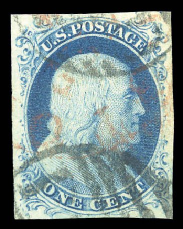 US Stamp Values Scott Cat. #9 - 1852 1c Franklin. Matthew Bennett International, Sep 2010, Sale 333, Lot 3297