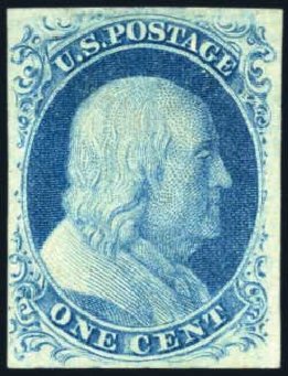 US Stamp Prices Scott Cat. 9 - 1852 1c Franklin. Harmer-Schau Auction Galleries, Feb 2009, Sale 80, Lot 1087