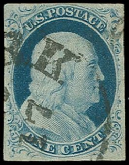 Prices of US Stamps Scott Catalog # 9 - 1c 1852 Franklin. H.R. Harmer, Oct 2014, Sale 3006, Lot 1027