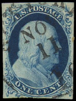 Value of US Stamps Scott Catalog # 9 - 1852 1c Franklin. Daniel Kelleher Auctions, Jul 2011, Sale 625, Lot 657