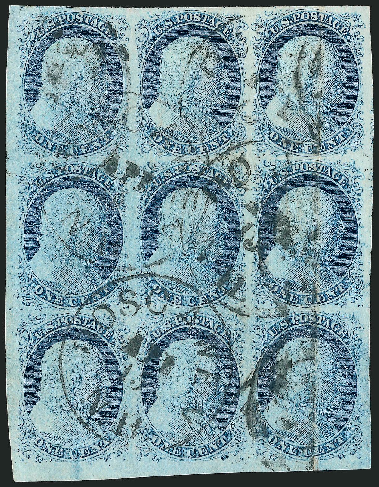 US Stamps Value Scott Catalogue # 9 - 1c 1852 Franklin. Robert Siegel Auction Galleries, Mar 2012, Sale 1021, Lot 127