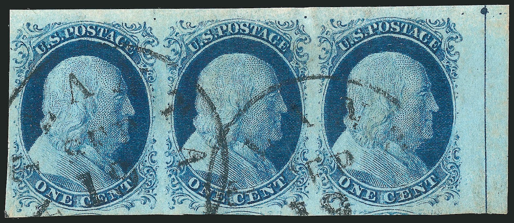 Values of US Stamp Scott Catalogue # 9 - 1852 1c Franklin. Robert Siegel Auction Galleries, Dec 2010, Sale 998, Lot 87