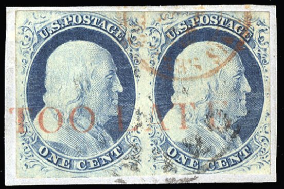 US Stamps Values Scott Catalog #9: 1c 1852 Franklin. Cherrystone Auctions, Jan 2015, Sale 201501, Lot 58