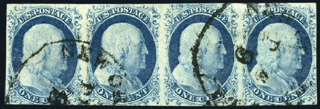 Values of US Stamps Scott Catalog # 9: 1c 1852 Franklin. Harmer-Schau Auction Galleries, Jun 2008, Sale 78, Lot 1238
