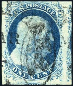US Stamps Value Scott Catalog #9 - 1852 1c Franklin. Harmer-Schau Auction Galleries, Feb 2010, Sale 84, Lot 1258