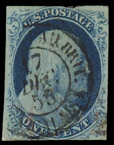 Values of US Stamp Scott Catalogue 9: 1852 1c Franklin. Daniel Kelleher Auctions, Oct 2011, Sale 626, Lot 18