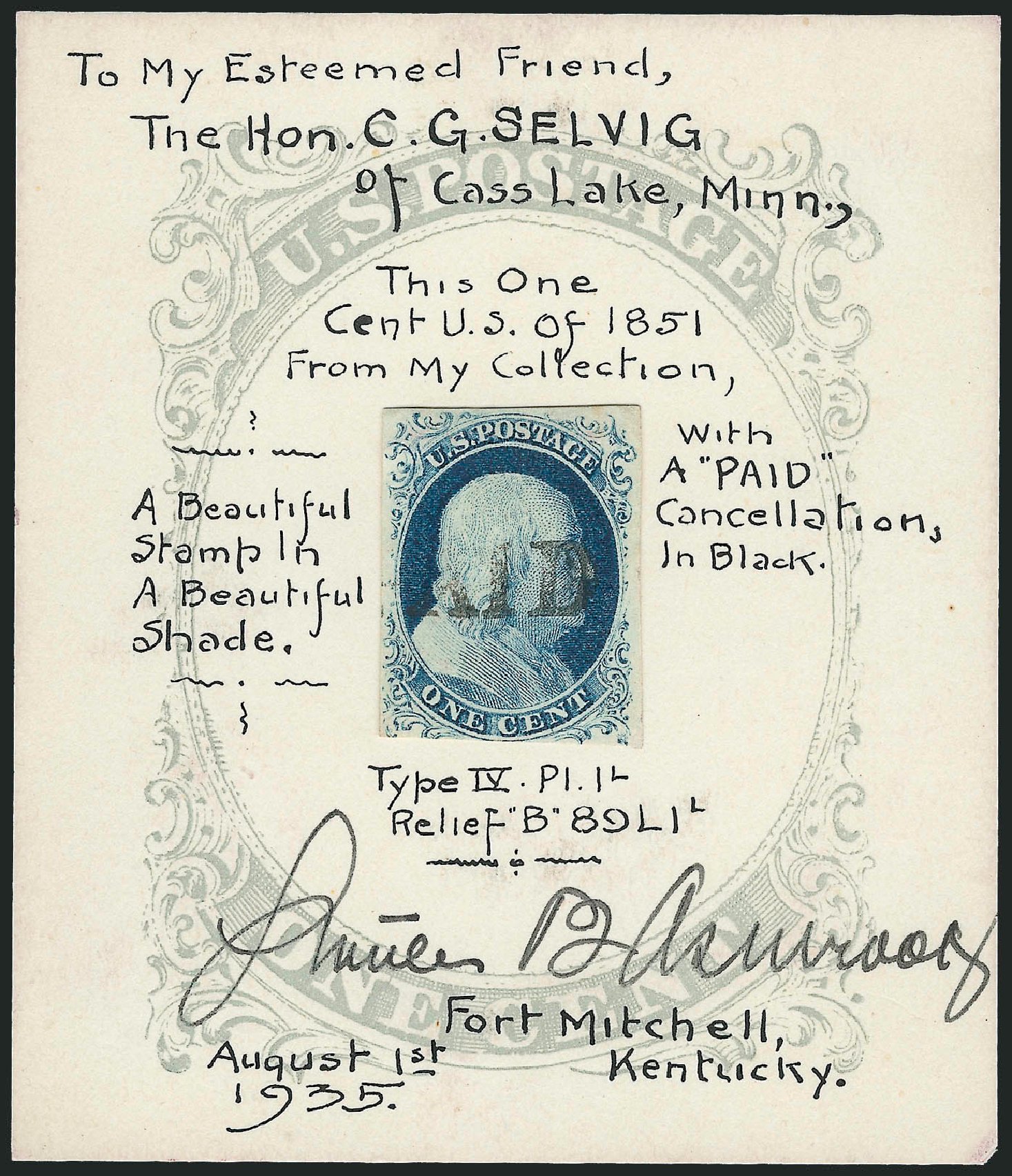 US Stamps Prices Scott # 9: 1c 1852 Franklin. Robert Siegel Auction Galleries, Nov 2012, Sale 1034, Lot 18