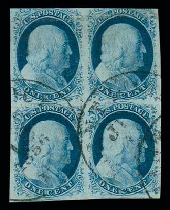 Values of US Stamps Scott 9: 1c 1852 Franklin. Matthew Bennett International, Dec 2007, Sale 325, Lot 1399
