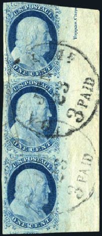US Stamps Prices Scott Catalog 9 - 1c 1852 Franklin. Harmer-Schau Auction Galleries, Feb 2010, Sale 84, Lot 1269