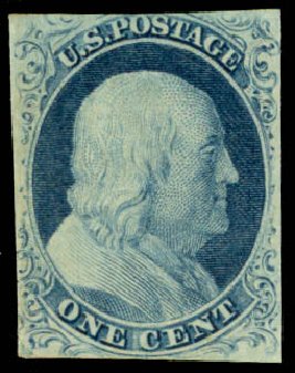US Stamps Price Scott 9: 1852 1c Franklin. Daniel Kelleher Auctions, May 2014, Sale 652, Lot 59