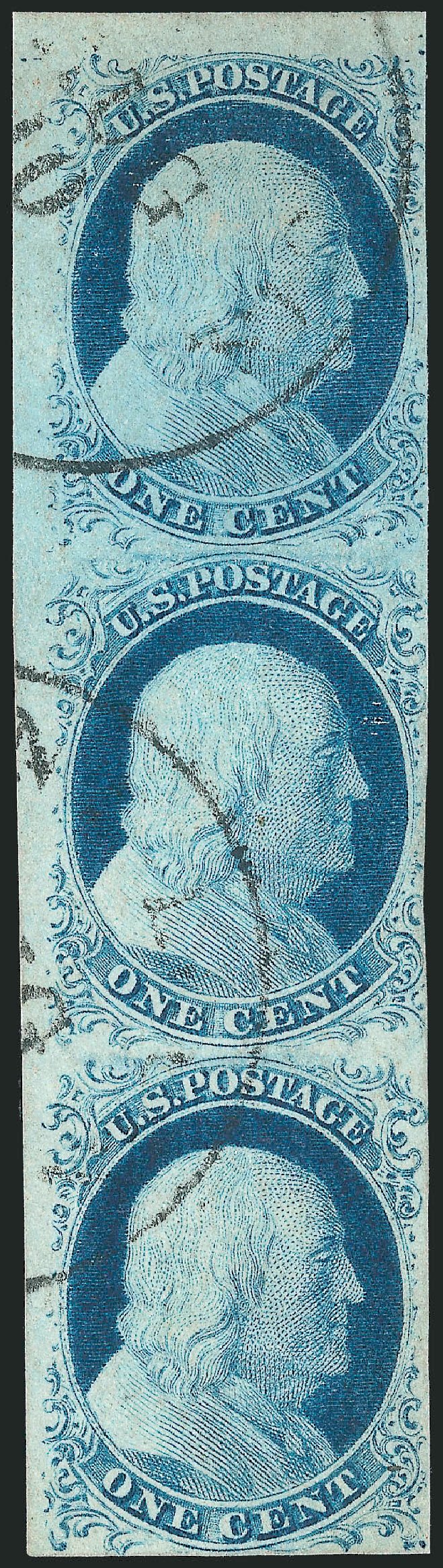 US Stamps Value Scott Catalogue # 9 - 1852 1c Franklin. Robert Siegel Auction Galleries, Dec 2012, Sale 1037, Lot 1419