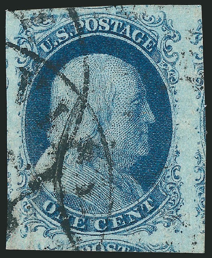 US Stamps Values Scott 9 - 1c 1852 Franklin. Robert Siegel Auction Galleries, Jul 2013, Sale 1050, Lot 89