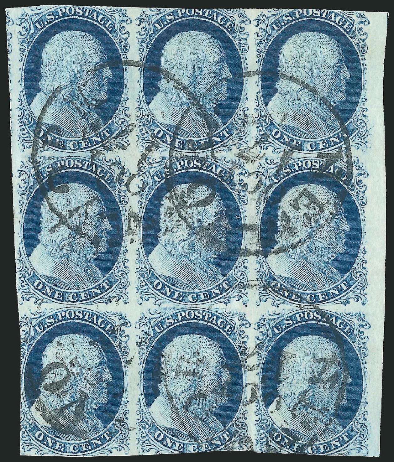 US Stamps Prices Scott Catalogue 9 - 1c 1852 Franklin. Robert Siegel Auction Galleries, Sep 2010, Sale 994, Lot 779